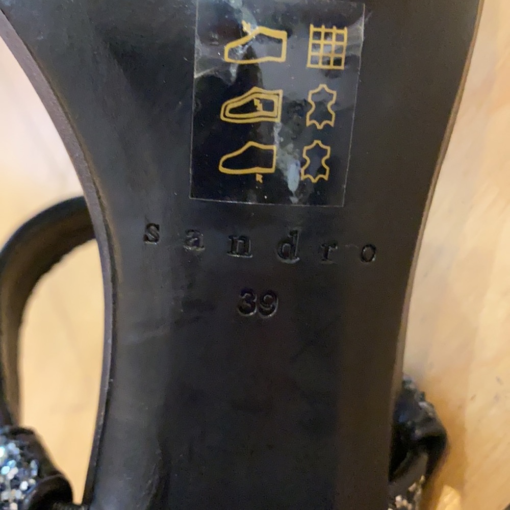 Sandro Glitter Leather Low Block Heel Sz 39 - Picture 13 of 16